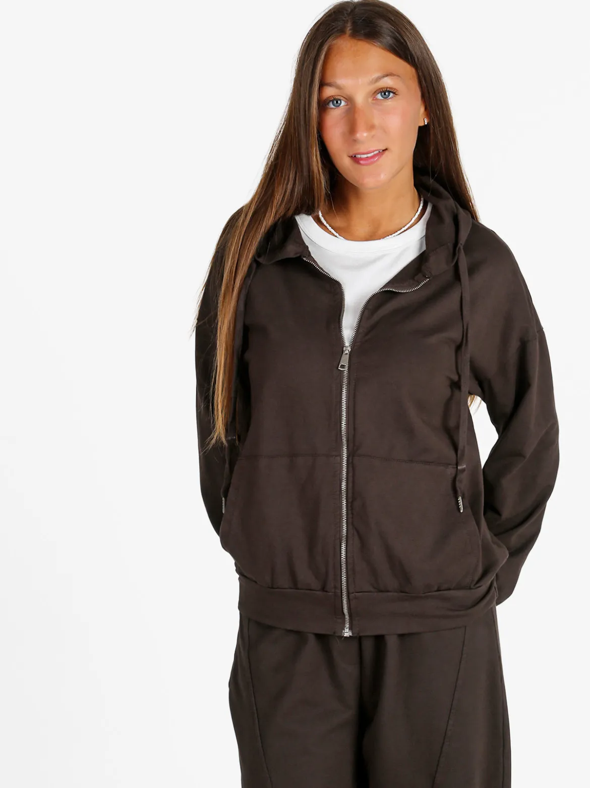 Solada Felpa donna con cappuccio e zip - moro