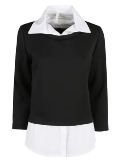 Solada Felpa donna girocollo con dettagli a camicia - nero