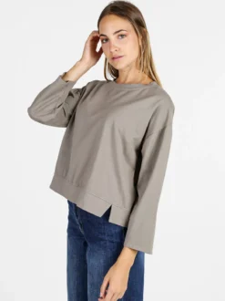 Solada Felpa donna leggera oversize girocollo - fango