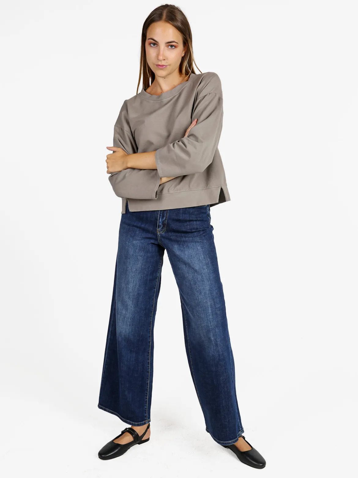 Solada Felpa donna leggera oversize girocollo - fango