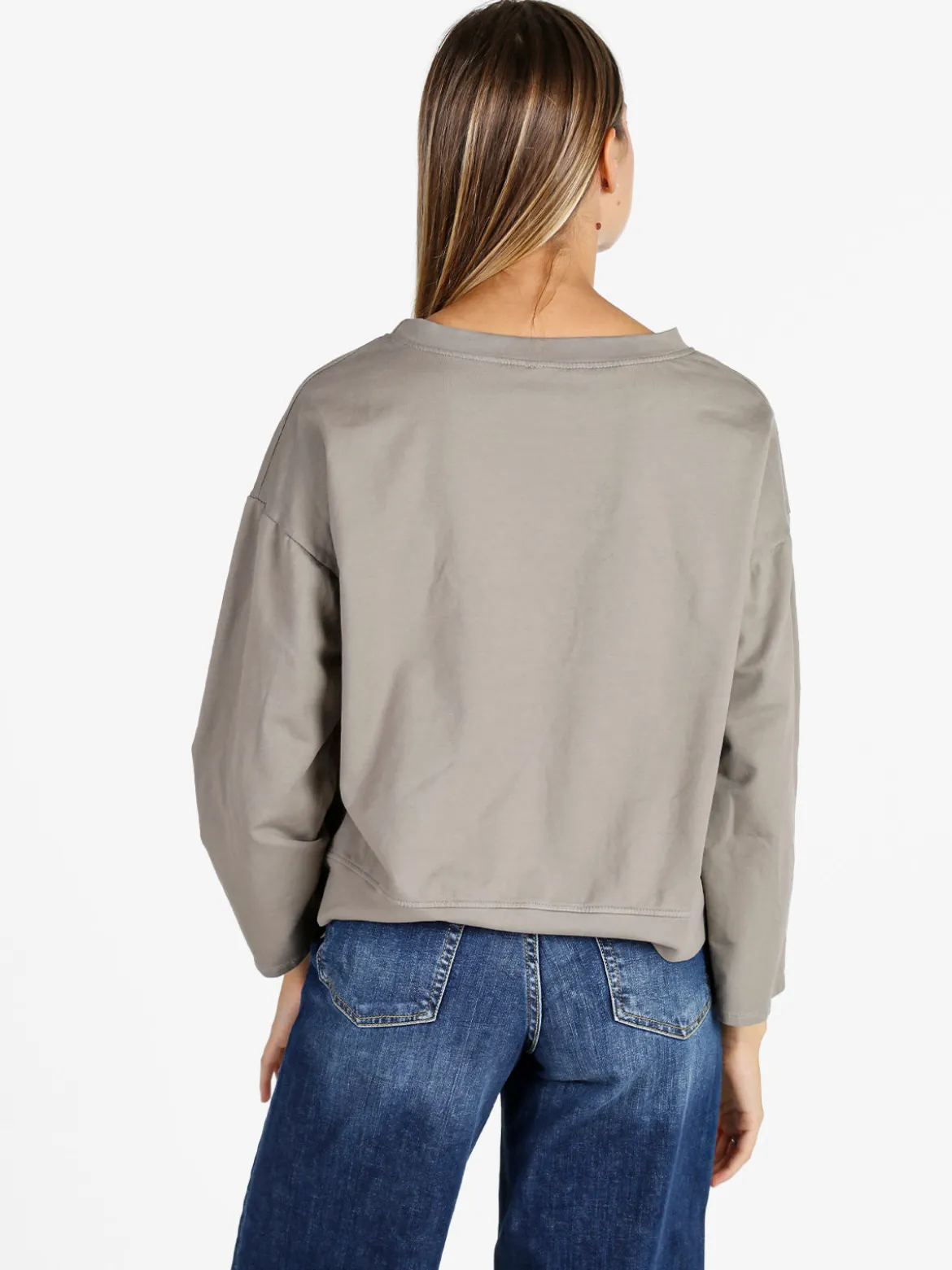 Solada Felpa donna leggera oversize girocollo - fango