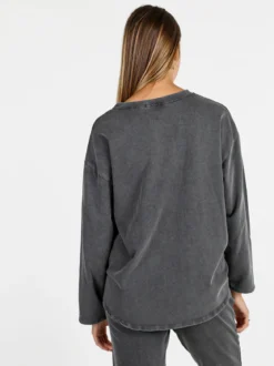 Solada Felpa donna leggera oversize girocollo - grigio scuro