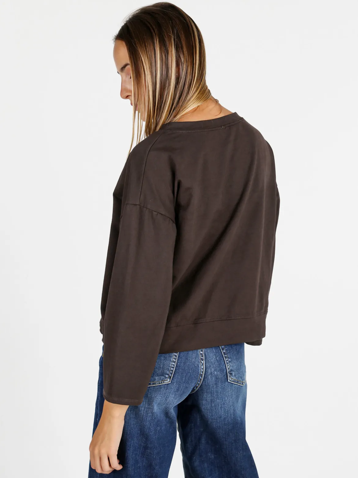 Solada Felpa donna leggera oversize girocollo - moro