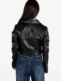 Solada Giacca biker in ecopelle da donna con strass