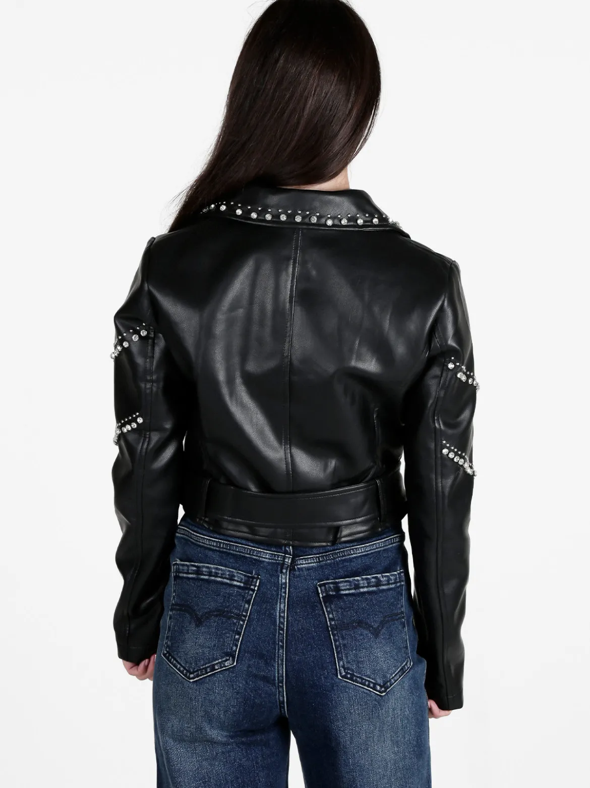 Solada Giacca biker in ecopelle da donna con strass