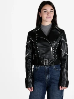 Solada Giacca biker in ecopelle da donna con strass