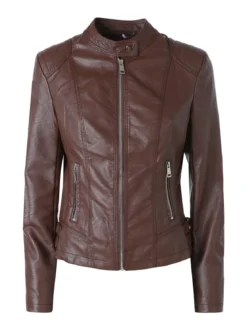 Solada Giacca da donna in ecopelle con zip - marrone