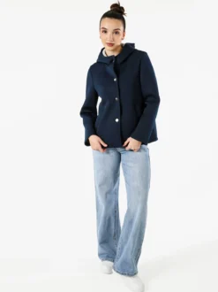 Solada Giacca da donna in panno con bottoni e cappuccio - blu scuro
