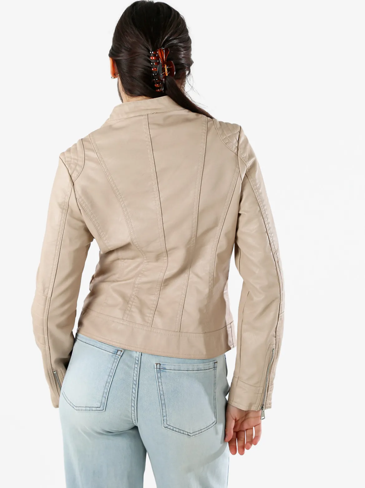 Solada Giacca donna in ecopelle con zip - beige
