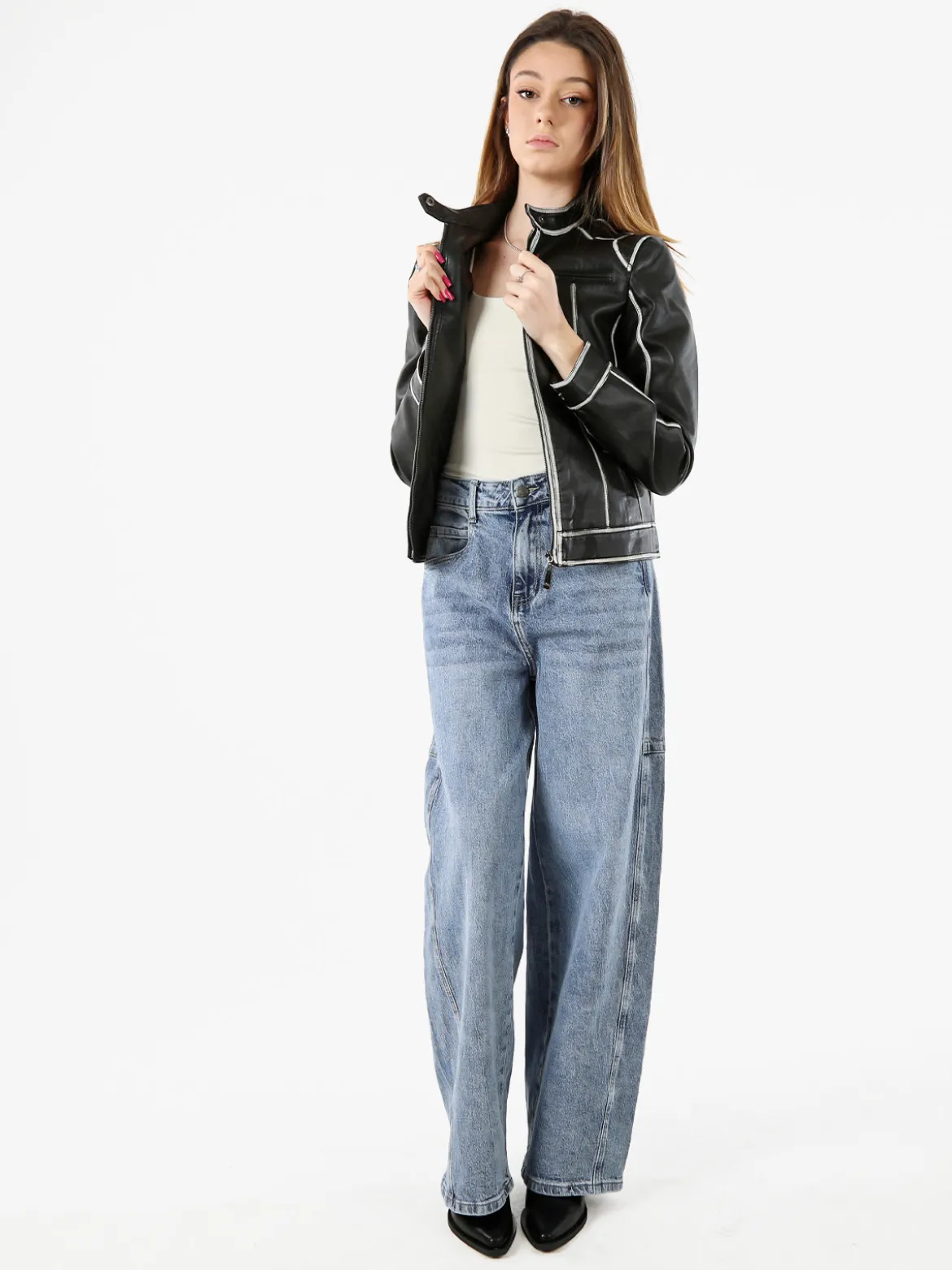 Solada Giacca donna in ecopelle con zip - nero