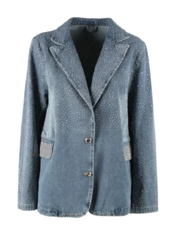 Solada Giacca donna in jeans con borchie e strass