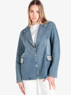 Solada Giacca donna in jeans con borchie e strass