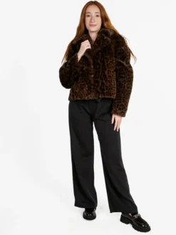 Solada Giacca donna in pelliccia sintetica animalier - moro
