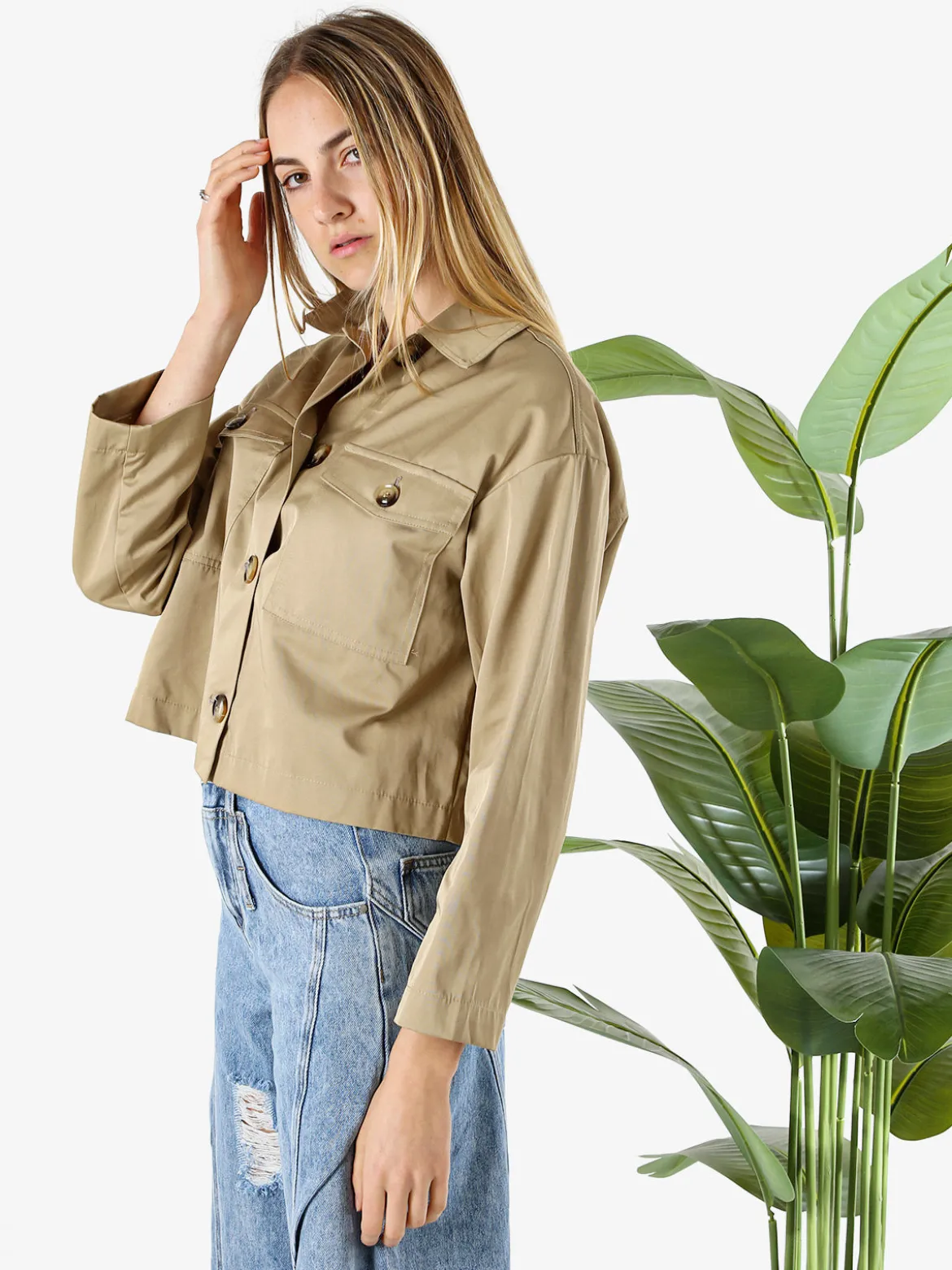 Solada Giacca donna oversize con bottoni - khaki