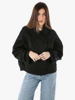 Solada Giacca donna oversize in cotone con maniche a pipistrello e cappuccio - nero