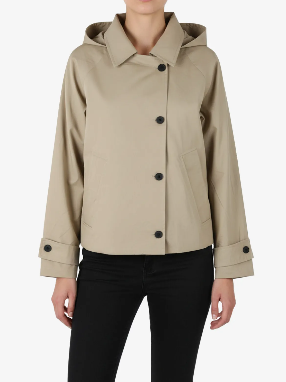 Solada Giacca donna oversize in cotone con maniche a pipistrello e cappuccio - khaki