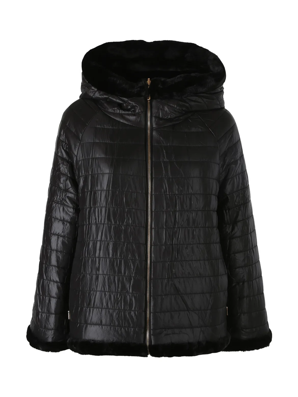 Solada Giacca donna oversize in ecopelliccia reversibile - nero