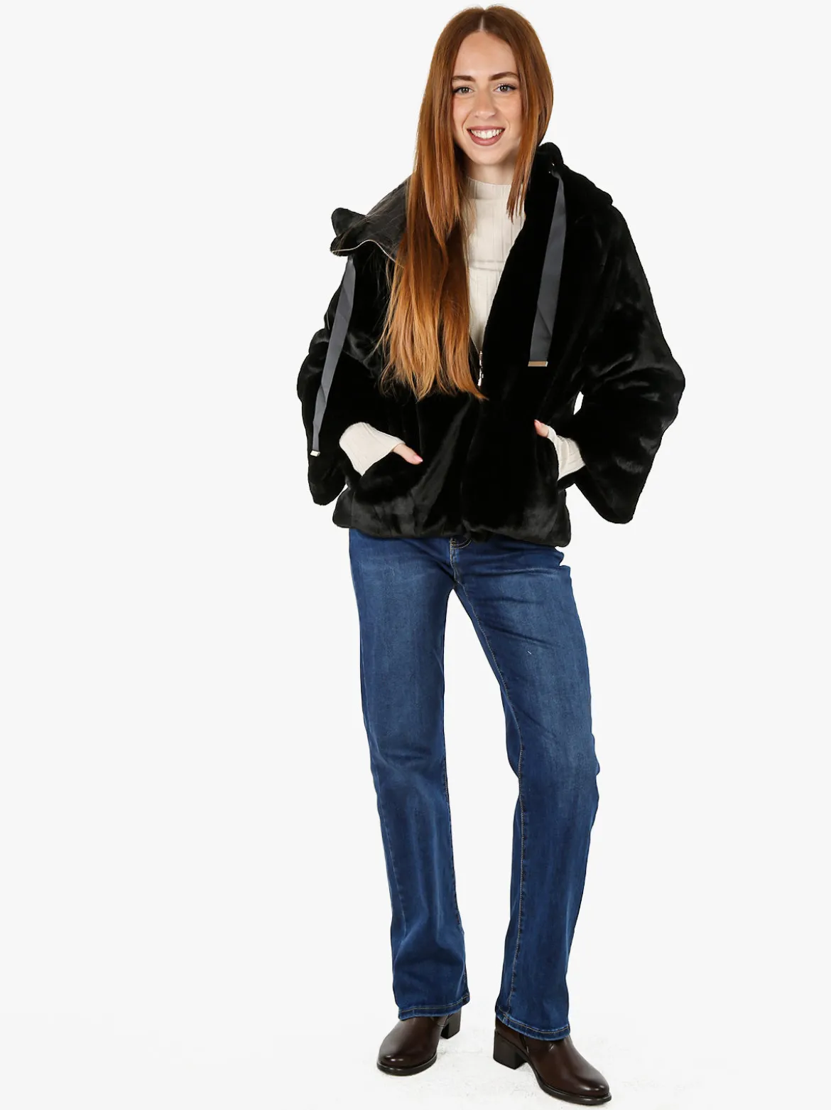 Solada Giacca donna oversize in ecopelliccia reversibile - nero