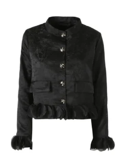 Solada Giacca elegante da donna con ricami e volant - nero