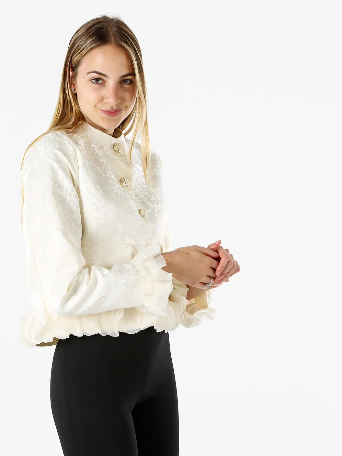 Solada Giacca elegante da donna con ricami e volant - panna