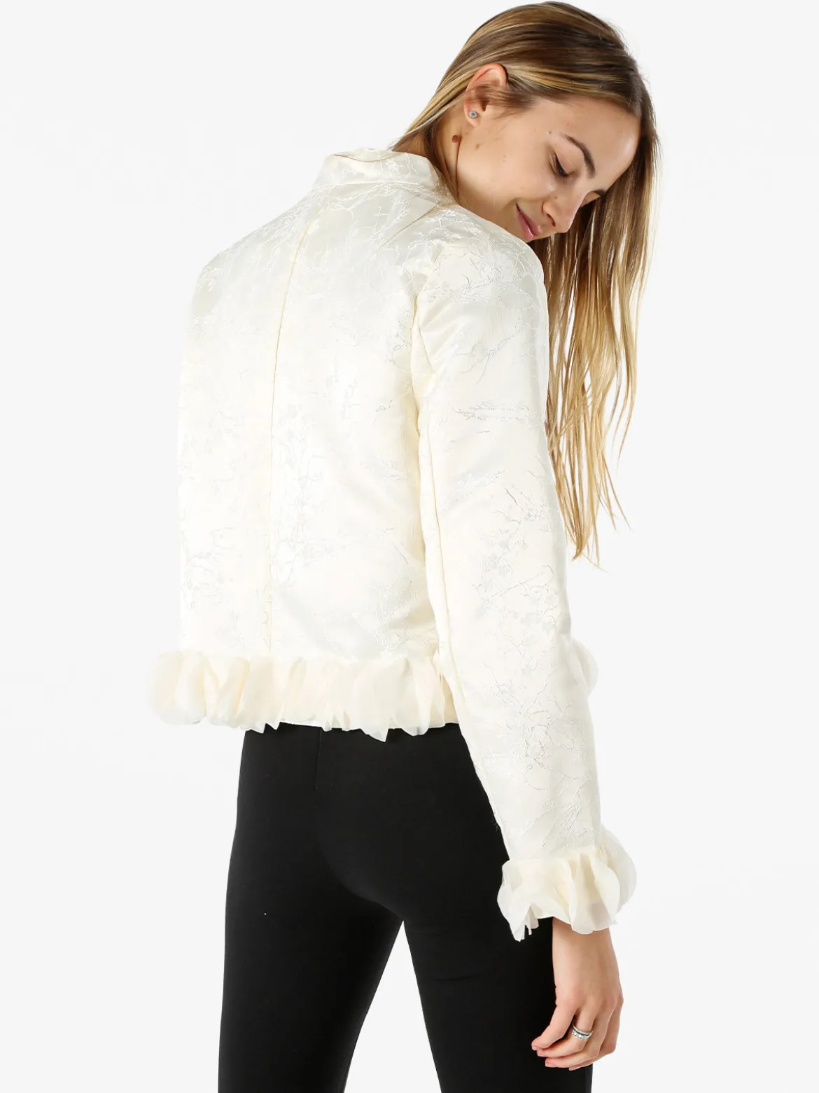 Solada Giacca elegante da donna con ricami e volant - panna