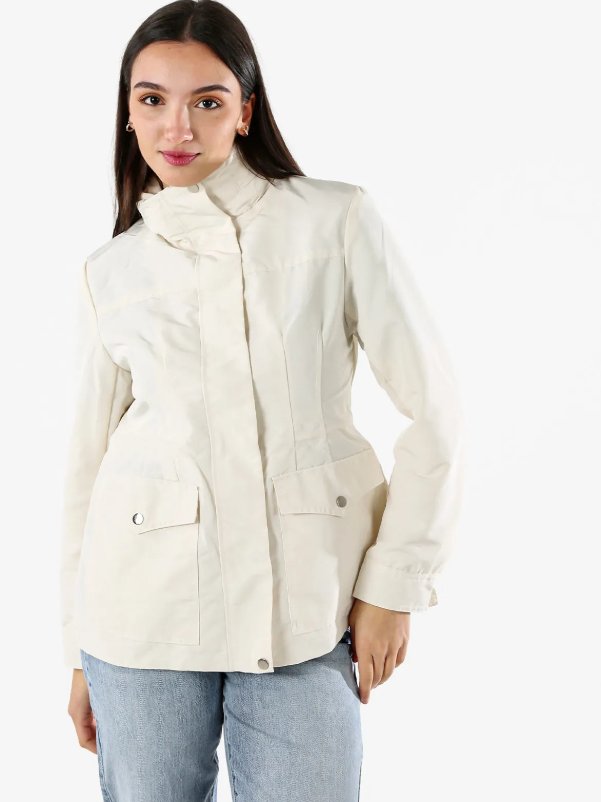 Solada Giacca impermeabile da donna con bottoni e zip - panna