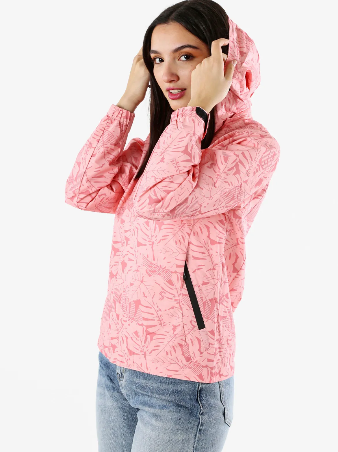 Solada Giacca impermeabile da donna con cappuccio e zip - rosa