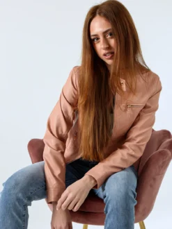 Solada Giacca in ecopelle da donna con zip - rosa