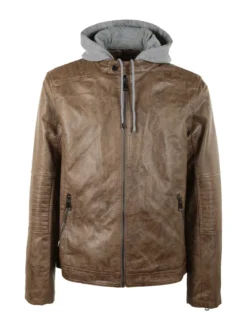 Solada Giacca in ecopelle da uomo con cappuccio