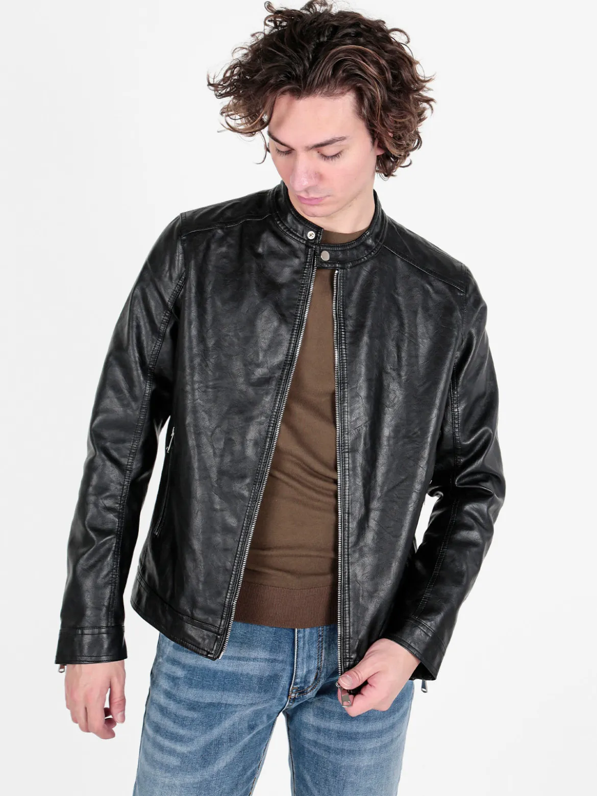 Solada Giacca in ecopelle da uomo con zip