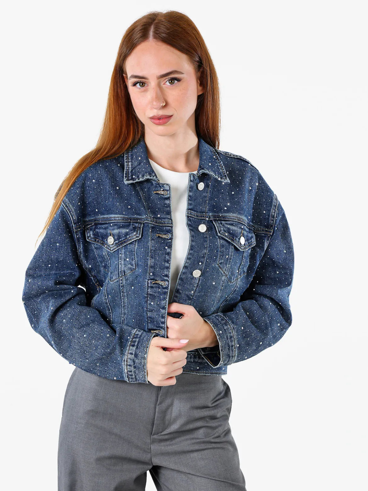 Solada Giacca in jeans da donna oversize con micro borchie - jeans