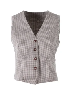 Solada Gilet da donna in cotone con stampa a quadretti - coffe
