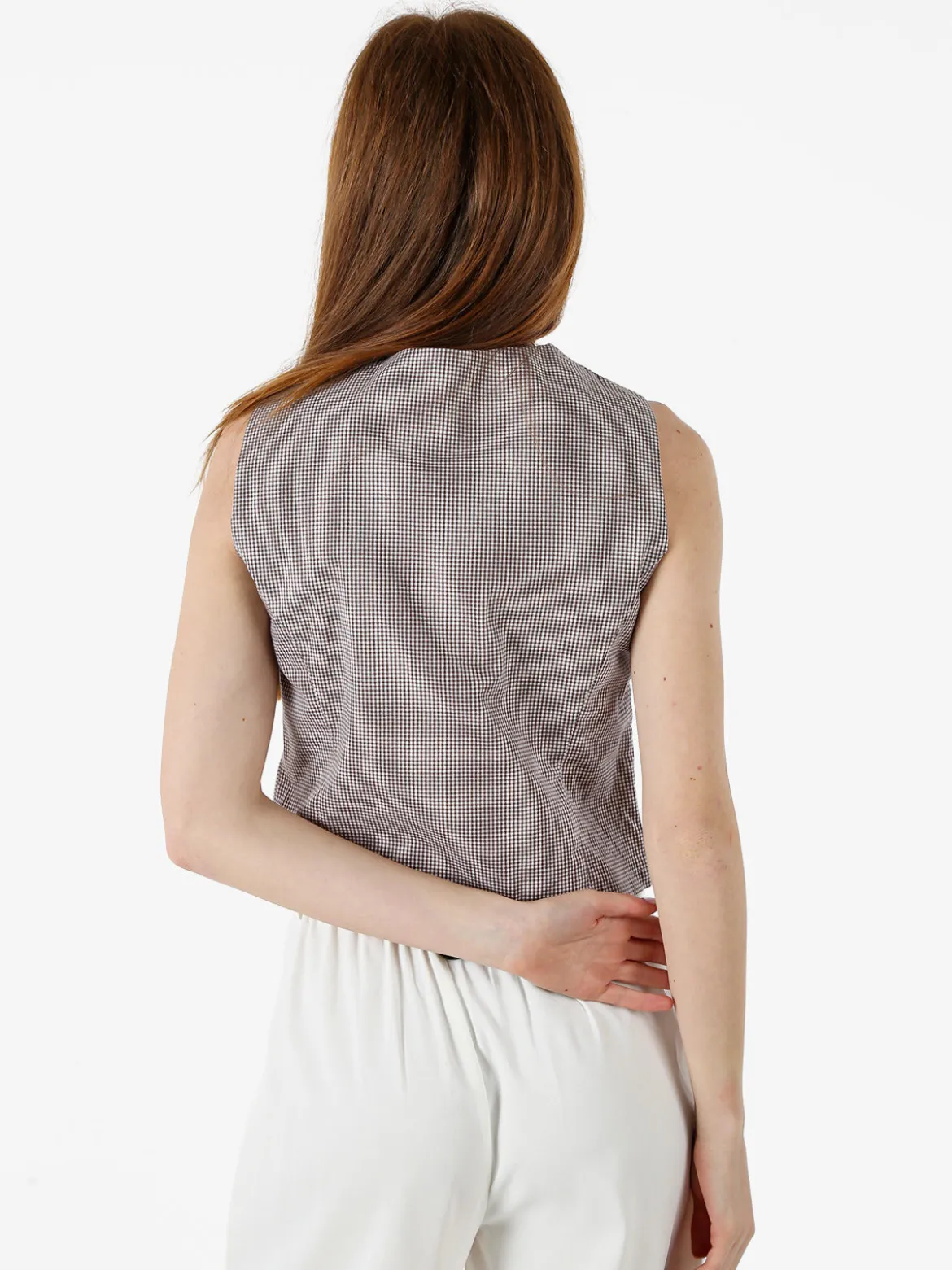 Solada Gilet da donna in cotone con stampa a quadretti - coffe