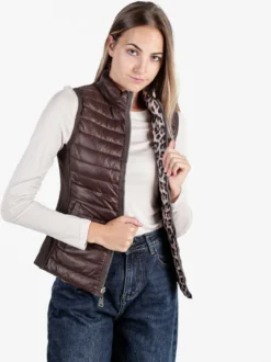 Solada Gilet donna animalier imbottito reversibile - marrone