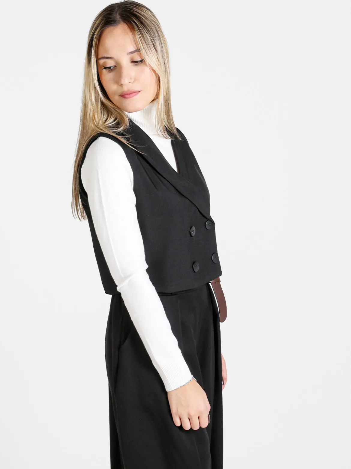 Solada Gilet donna crop a doppiopetto - nero