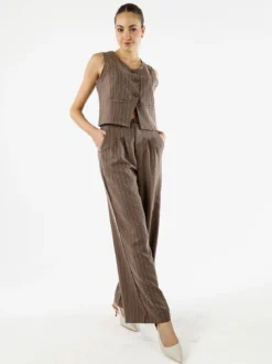 Solada Gilet donna elegante con micro borchie - marrone