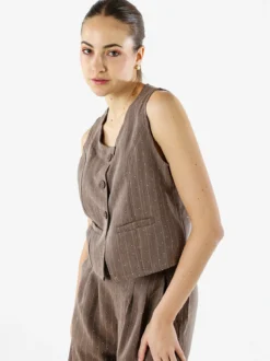 Solada Gilet donna elegante con micro borchie - marrone