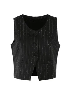 Solada Gilet donna elegante con micro borchie - nero