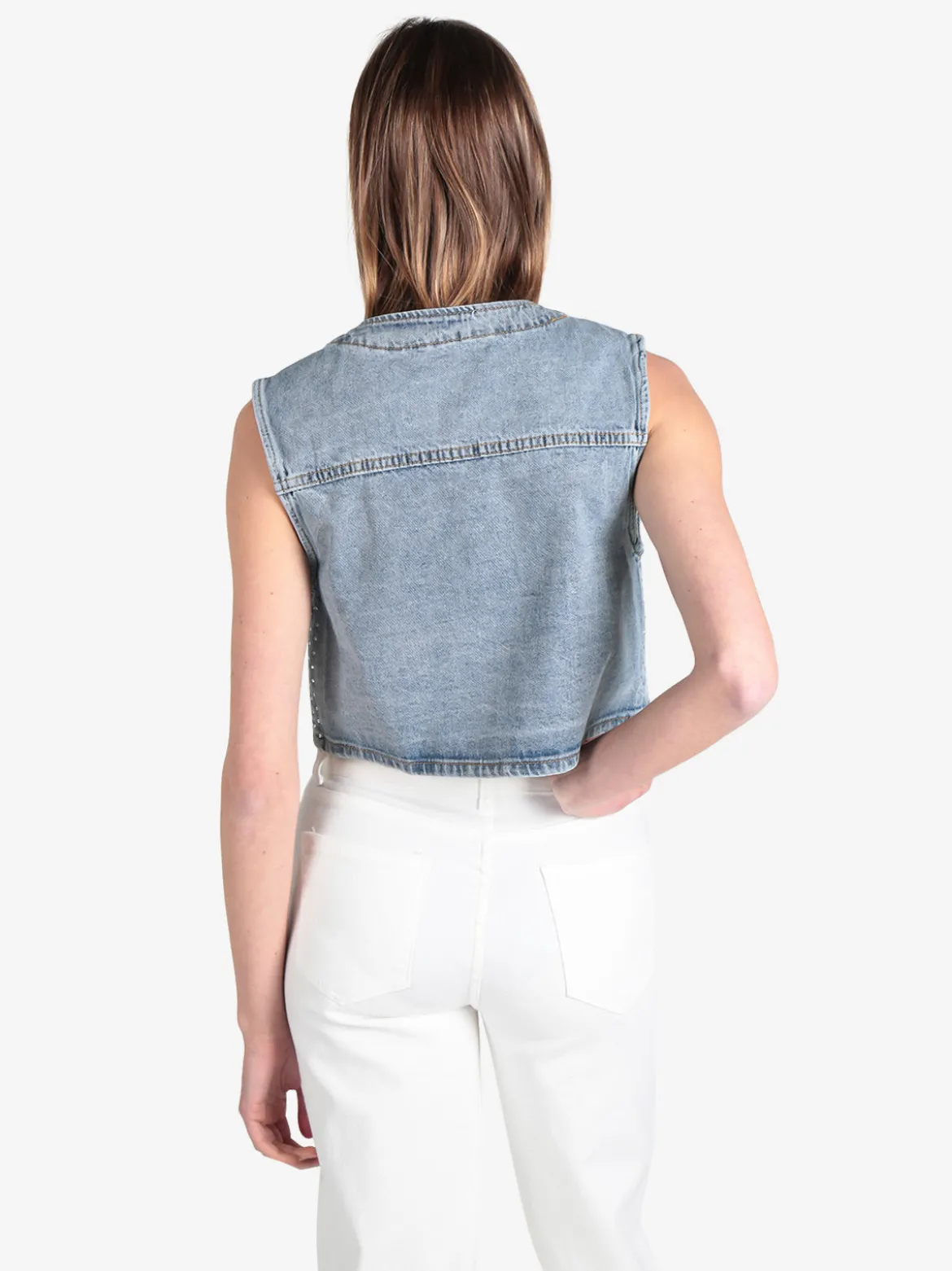 Solada Gilet donna in jeans con strass