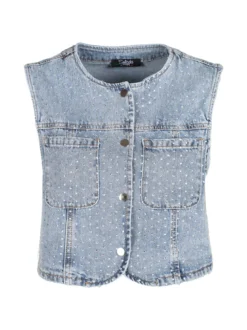 Solada Gilet donna in jeans con strass
