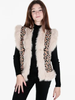 Solada Gilet donna in maglia con bordi in ecopelliccia