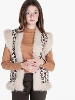 Solada Gilet donna in maglia con bordi in ecopelliccia