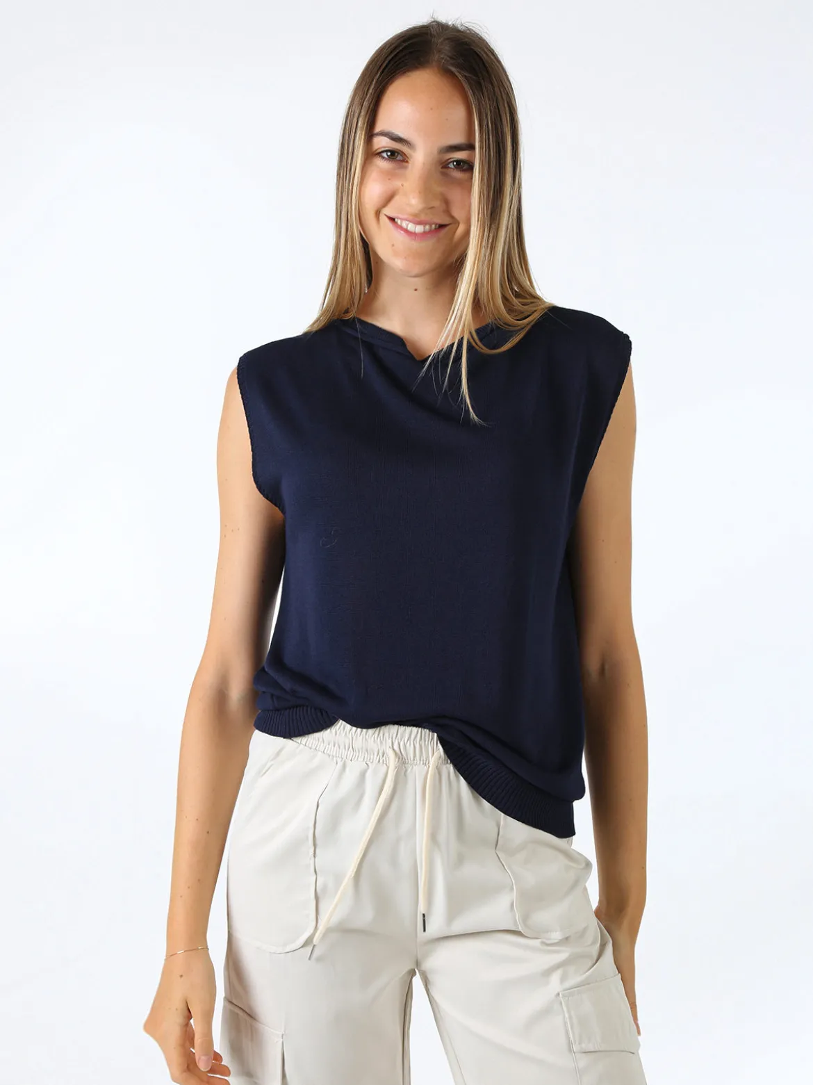 Solada Gilet donna in maglia fine - blu scuro