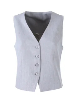 Solada Gilet donna in misto lino e viscosa con bottoni - grigio