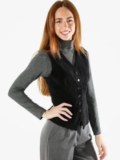 Solada Gilet donna in velluto a coste - nero