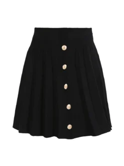 Solada Gonna donna plissettata in maglia con bottoni dorati - nero