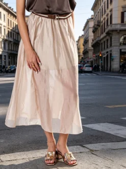 Solada Gonna lunga da donna con cintura bicolore in corda - beige