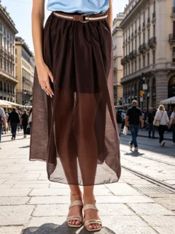 Solada Gonna lunga da donna con cintura bicolore in corda - moro