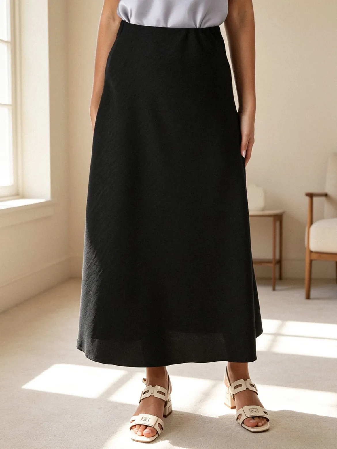 Solada Gonna lunga da donna con elastico in vita - nero