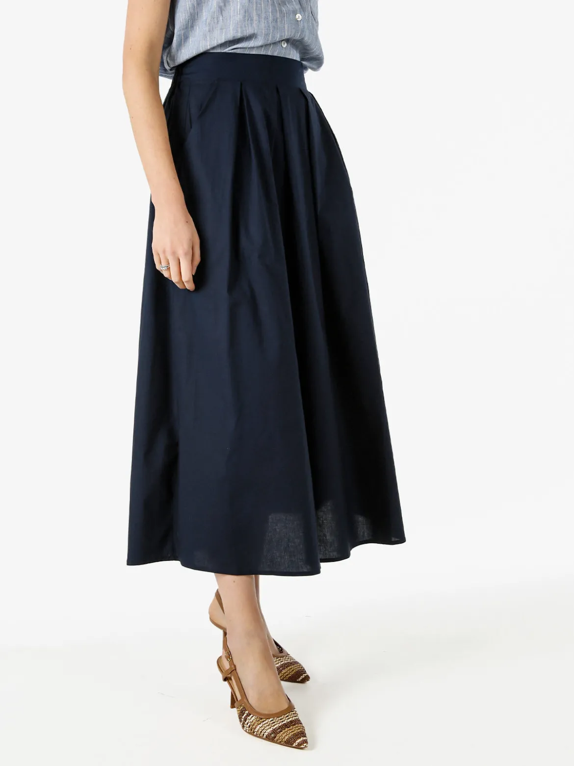 Solada Gonna midi da donna in cotone - blu scuro